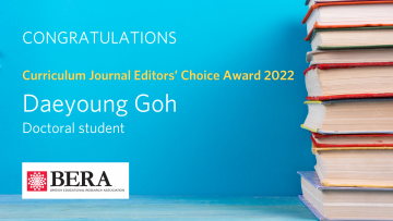 DaeYoung Goh receives the 2022 Curriculum Journal Editors’ Choice Award from the British Educational Research Association